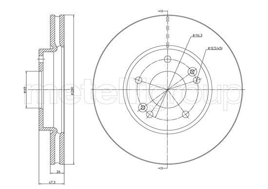 CIFAM 800-1053C: Remschijf Ø: 280,0mm, Geventileerd, Ø: 280,0mm, Gelakt