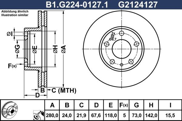 GALFER B1.G224-0127.1: Remschijf Ø: 280,0mm, Geventileerd, Ø: 280,0mm, Gecoat