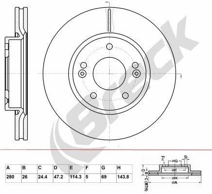 BRECK BR 356 VA100: Remschijf Ø: 280mm, Geventileerd, Ø: 280mm, Gecoat, Zonder wiellager