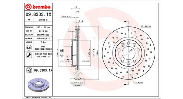 MAGNETI MARELLI 360406041402: Remschijf Ø: 283mm, geperforeerd/interne ventilatie, Ø: 283mm, Met schroeven