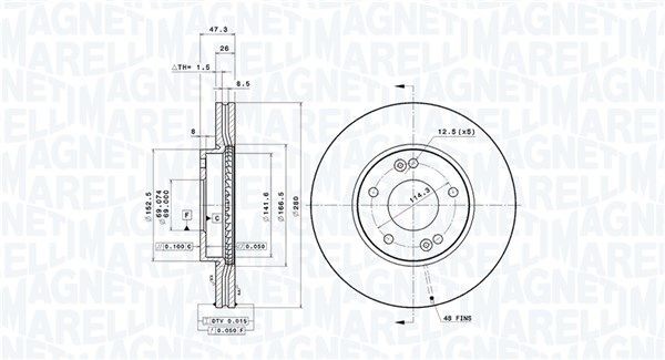 MAGNETI MARELLI 360406096501: Remschijf Ø: 280mm, interne ventilatie, Ø: 280mm