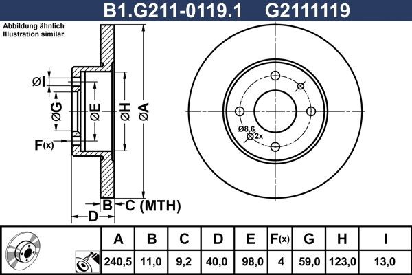 GALFER B1.G211-0119.1: Bremseskive Ø: 241mm, fuldstændigt, Ø: 241mm, coatet