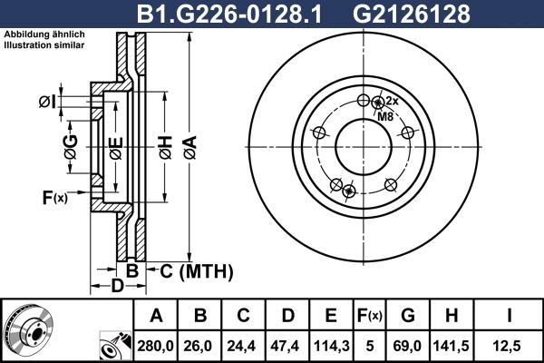 GALFER B1.G226-0128.1: Remschijf Ø: 280,0mm, Geventileerd, Ø: 280,0mm, Gecoat