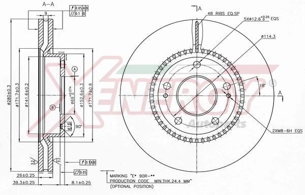 AP XENERGY X602245: Remschijf Vooras, Ø: 280mm, Geventileerd, Ø: 280mm