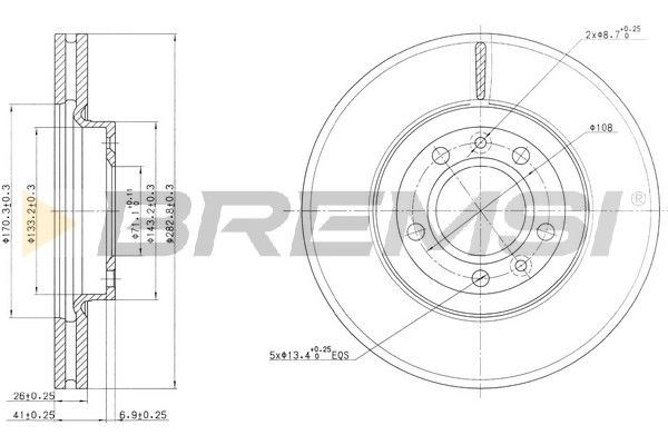 BREMSI CD7132V: Remschijf Vooras, Ø: 283mm, Geventileerd, Ø: 283mm, Gelakt, Met schroeven