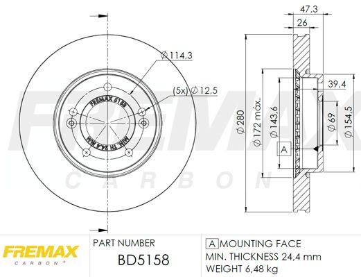 FREMAX BD-5158: Remschijf Ø: 280mm, Geventileerd, Ø: 280mm, deels gecoat