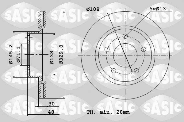 SASIC 6100011: Remschijf Vooras, Ø: 330mm, Geventileerd, Ø: 330mm