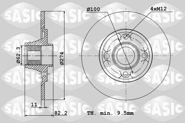 SASIC 6104013: Bremseskive bagaksel, Ø: 274mm, fuldstændigt, Ø: 274mm