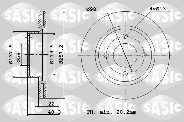 SASIC 6106002: Bremsscheibe Vorderachse, Ø: 257mm, Belüftet, Ø: 257mm