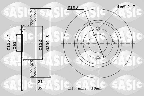 SASIC 6106098: Bromsskiva framaxel, Ø: 239mm, ventilerad, Ø: 239mm