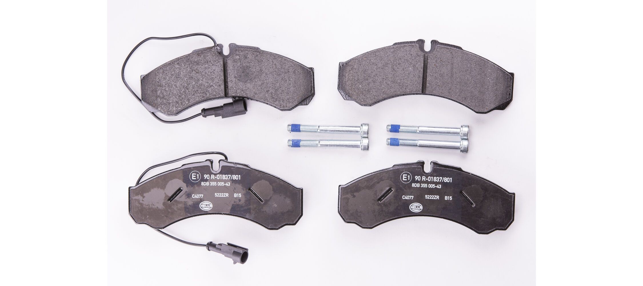 HELLA 8DB 355 005-431: Bromsbelägg med tillbehör, med bromsoksskruvar