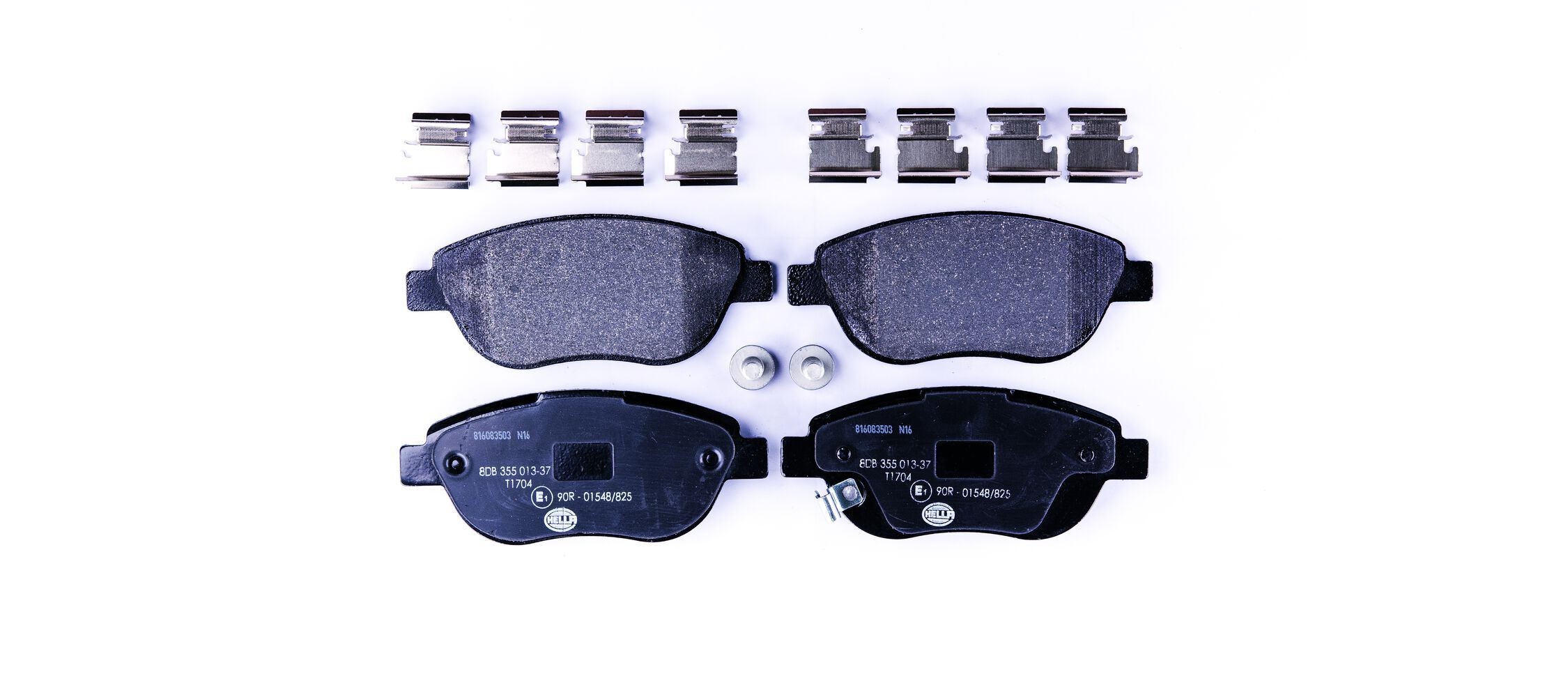 HELLA 8DB 355 013-371: Klocki hamulcowe z dodatkami, ze śrubami prowadzącymi zacisku hamulcowego