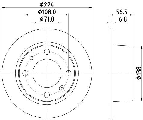 HELLA 8DD 355 100-681 Bremsscheibe Ø: 224mm, voll, Ø: 224mm, ohne Radnabe, ohne Radbefestigungsbolzen