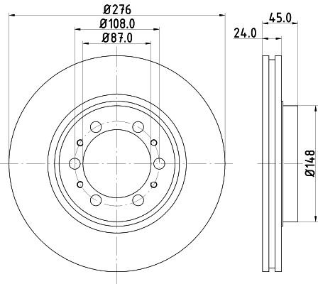 HELLA PAGID 8DD 355 105-131: Piduriketas Ø: 276mm, sisemine õhutus, Ø: 276mm, ilma rattakeskmeta, ilma rattalaagrita, ilma rattakinnituspoltideta
