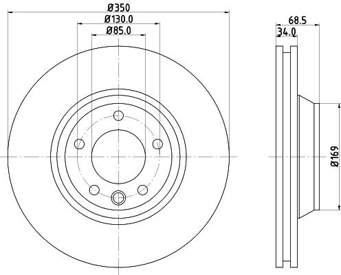 HELLA PAGID 8DD 355 109-751: Bremsscheibe Ø: 350mm, innenbelüftet, ohne Radnabe, ohne Radbefestigungsbolzen