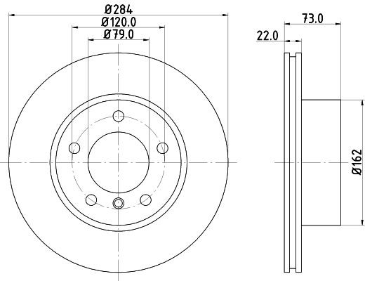 HELLA 8DD 355 118-031: Bremsscheibe Ø: 284mm, innenbelüftet, Ø: 284mm, beschichtet, ohne Radnabe, ohne Radlager, ohne Radbefestigungsbolzen PRO