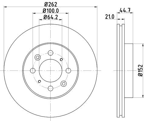 HELLA 8DD 355 118-401: Bromsskiva PRO Ø: 262mm, ventilerad invändigt, Ø: 262mm, belagd, utan hjulvnav, utan hjullager, utan hjulbultar