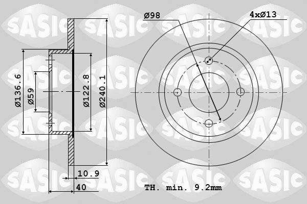 SASIC 9004388J: Remschijf Ø: 240mm, volledig, Ø: 240mm, Zonder lager