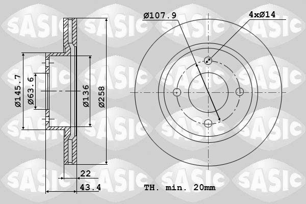 SASIC 9004817J: Disco de freno Eje delantero, Ø: 258mm, ventilado, Ø: 258mm