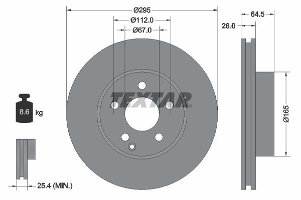 TEXTAR 92163205: Bremsscheibe Ø: 295mm, innenbelüftet, Ø: 295mm, beschichtet, ohne Radnabe, ohne Radlager, ohne Radbefestigungsbolzen PRO+