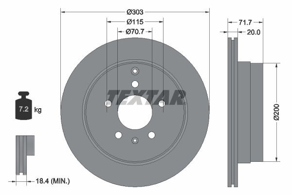 TEXTAR 92165503: Remschijf Ø: 303mm, interne ventilatie, Ø: 303mm, Gecoat, Zonder wielnaaf, Zonder wiellager, Zonder wielbevestigingsbout PRO