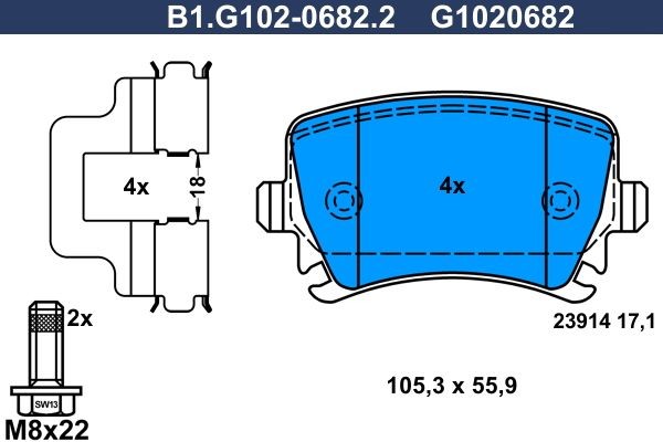 GALFER B1.G102-0682.2: Bromsbelägg med tillbehör, med bromsoksskruvar