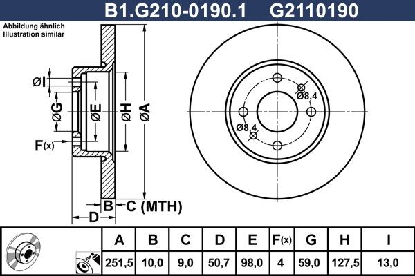 GALFER B1.G210-0190.1: Bremsscheibe Ø: 251,5mm, voll, Ø: 251,5mm, beschichtet