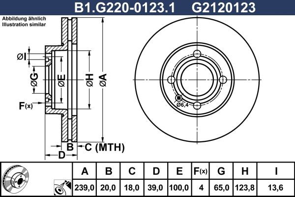 GALFER B1.G220-0123.1: Bremžu diski Ø: 239mm, ventilējams, Ø: 239mm, pārklāts, ar skrūvēm