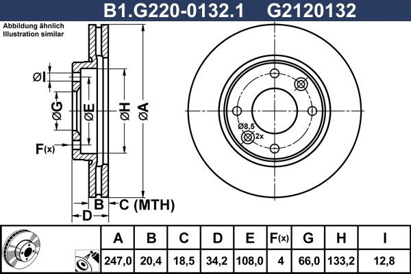 GALFER B1.G220-0132.1: Féktárcsa Ø: 247,0mm, Szellőztetett, Ø: 247,0mm, bevonatolt, csavarokkal
