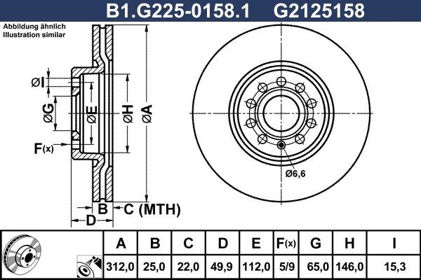 GALFER B1.G225-0158.1: Bremžu diski Ø: 312,0mm, ventilējams, Ø: 312,0mm, pārklāts