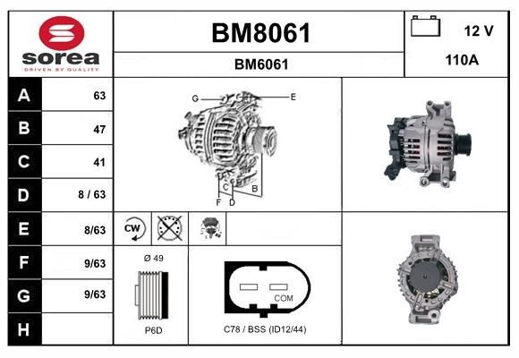 SNRA BM8061: Alternador 110A, com regulador integrado