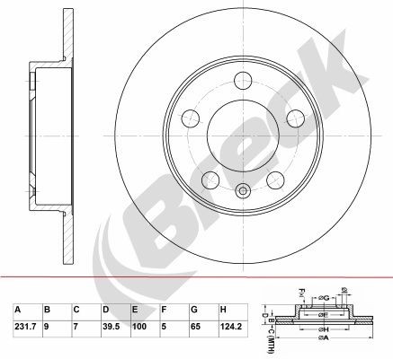 BRECK BR 001 SA100: Bremsscheibe Ø: 232mm, voll, Grauguss, Ø: 232mm, beschichtet, ohne Radlager