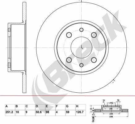 BRECK BR 033 SA100: Remschijf Ø: 251mm, volledig, Grijs gietijzer, Ø: 251mm, Gecoat, Zonder wiellager