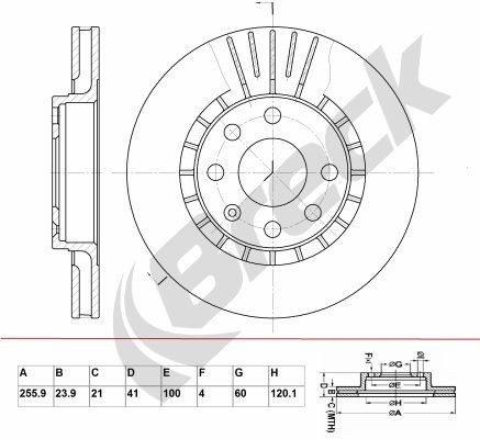 BRECK BR 305 VA100: Disque de frein Ø: 256mm, ventilé, Ø: 256mm, revêtu, sans roulement de roue