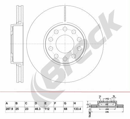 BRECK BR 336 VA100: Piduriketas Ø: 288mm, õhutusega, Ø: 288mm, kaetud, ilma rattalaagrita