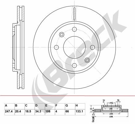 BRECK BR 343 VA100: Féktárcsa Ø: 247mm, Szellőztetett, Ø: 247mm, bevonatolt, kerékcsapágy nélkül