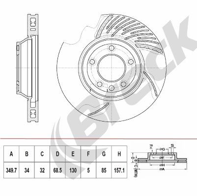 BRECK BR 410 VH100: Bremsscheibe Ø: 350mm, Belüftet, Ø: 350mm, beschichtet, ohne Radlager