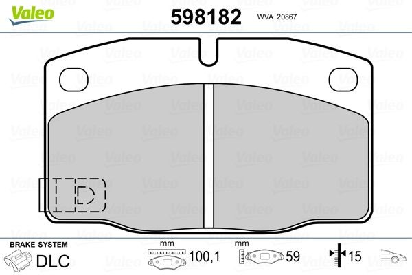 VALEO 598182: Bremsbeläge Vorderachse, ohne Anti-Quietsch-Blech
