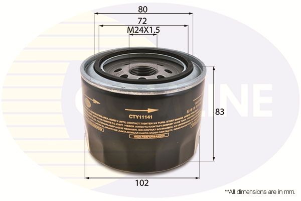 COMLINE CTY11141: Oliefilter Met een terugloopbeveiligingskleppen