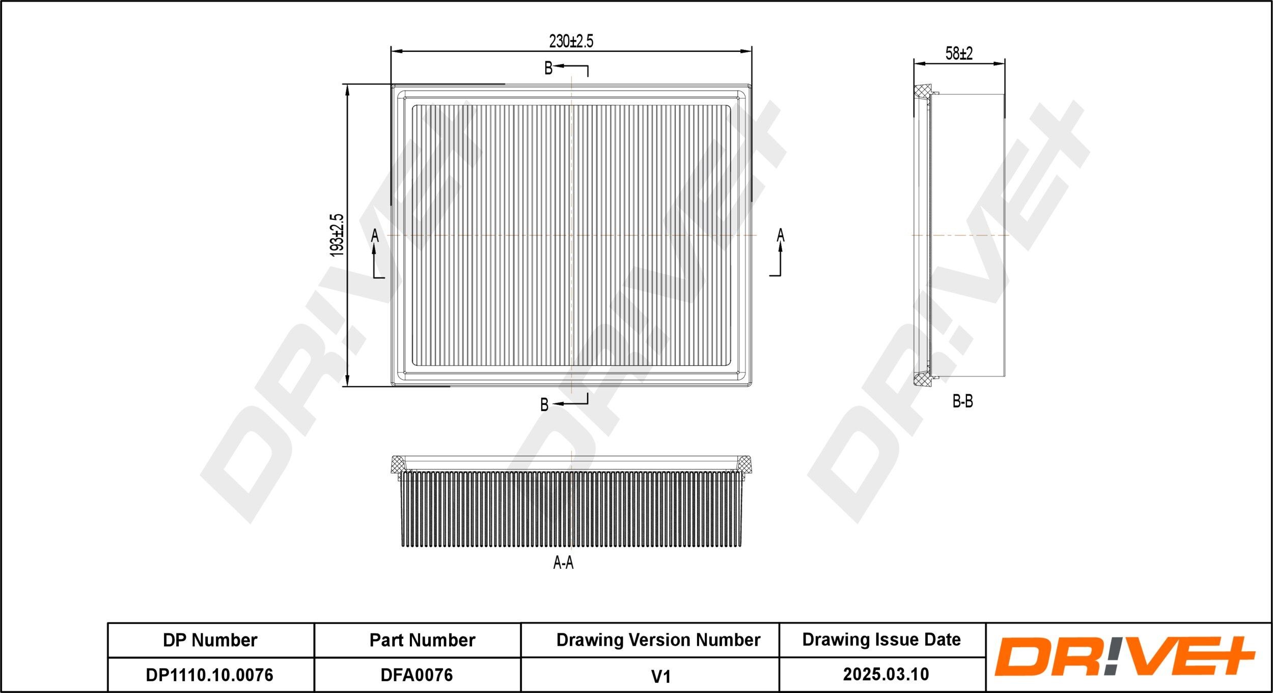 Dr!ve+ DP1110.10.0076: Filtro de aire