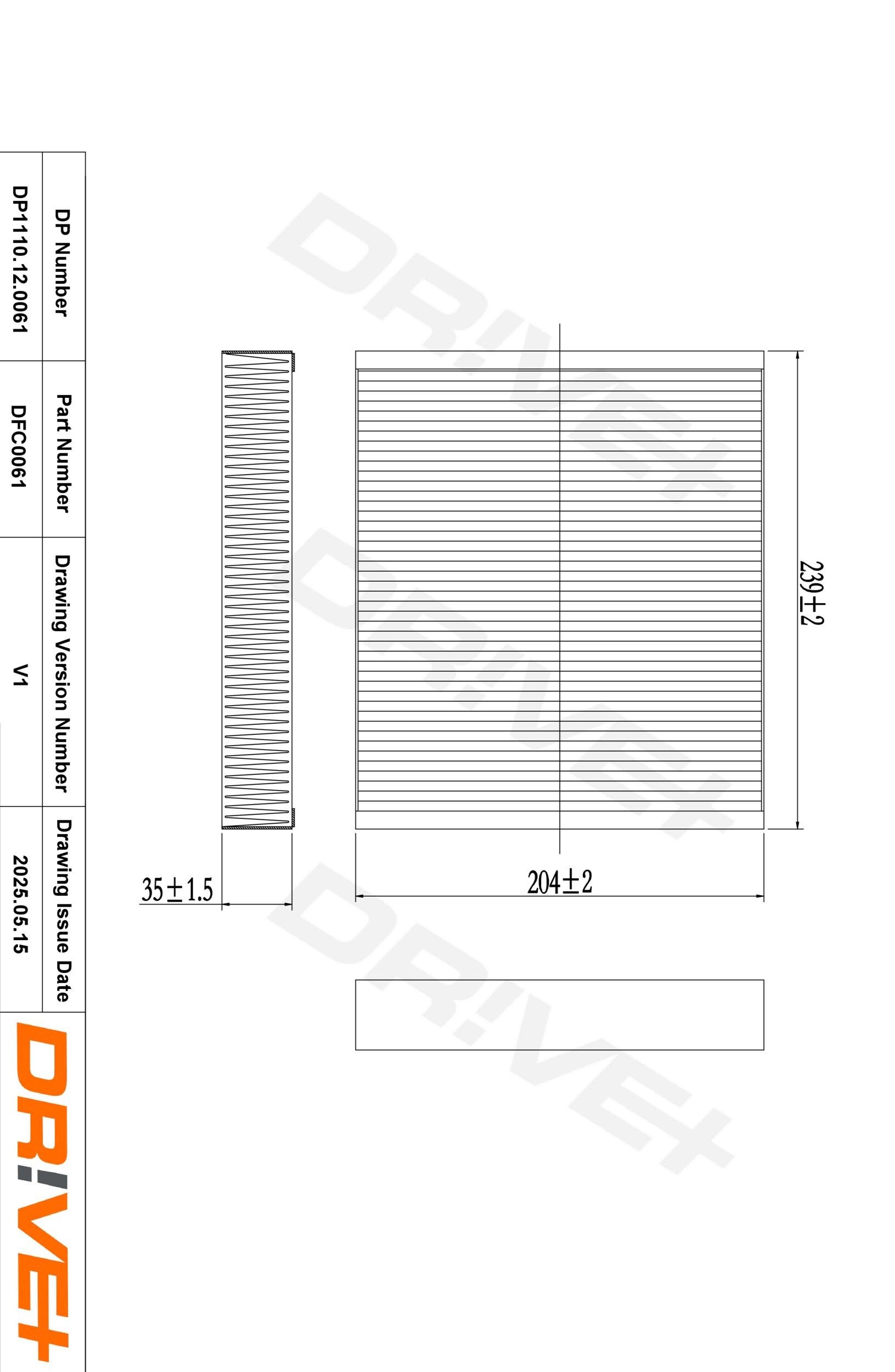 Dr!ve+ DP1110.12.0061: Filtrs, Salona telpas gaiss Daļiņu filtrs