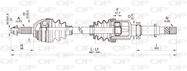 OPEN PARTS DRS6343.00: Aandrijfas Vooras rechts, 897mm