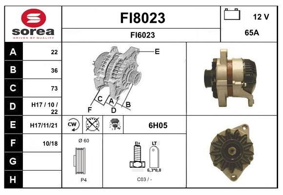 SNRA FI8023: Alternator 65A, cu regulator integrat