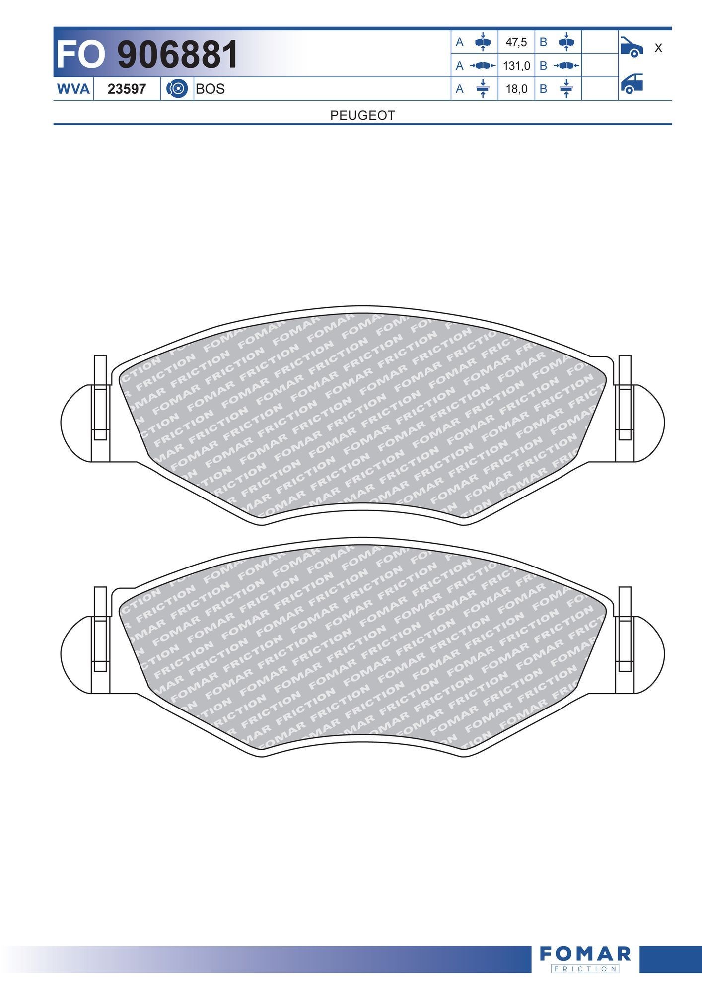 FOMAR Friction FO 906881: Fékbetét készlet, tárcsafék