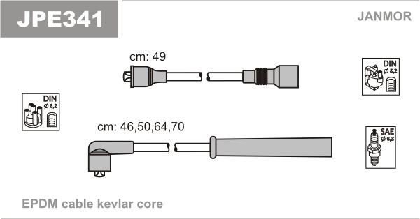 JANMOR JPE341: Gyújtókábel készlet EPDM (etilén-propilén-dién-kaucsuk)