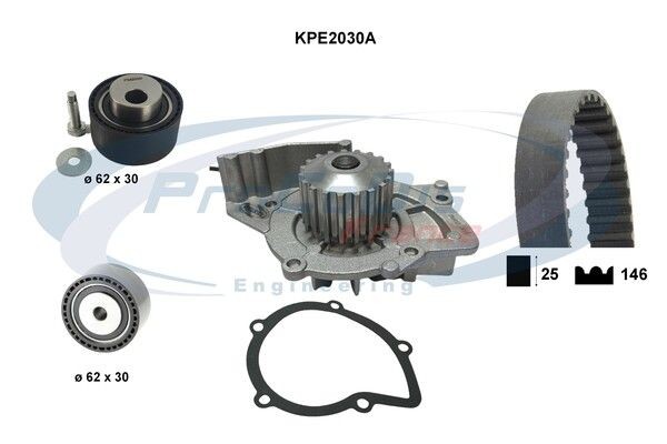 PROCODIS FRANCE KPE2030A: Комплект ангренажен ремък с водна помпа брой зъби: 146, ширина: 25,4mm, с уплътнения