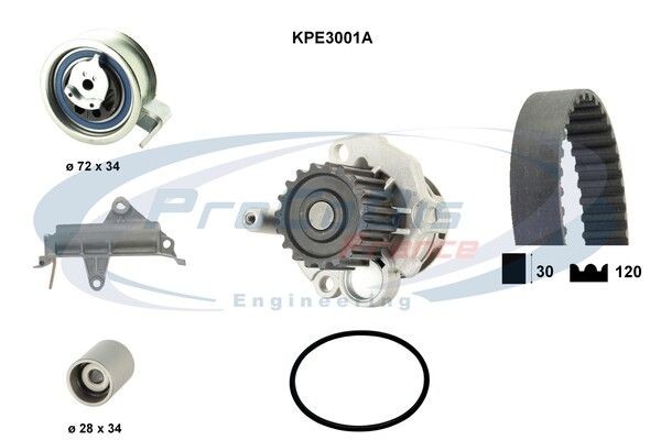 PROCODIS FRANCE KPE3001A: Vodné čerpadlo + sada ozubeného remeňa Poč. zubov: 120, s tesneniami, s tlmičom napnutia, napínacou kladkou, so svorníkmi (rozperkami)