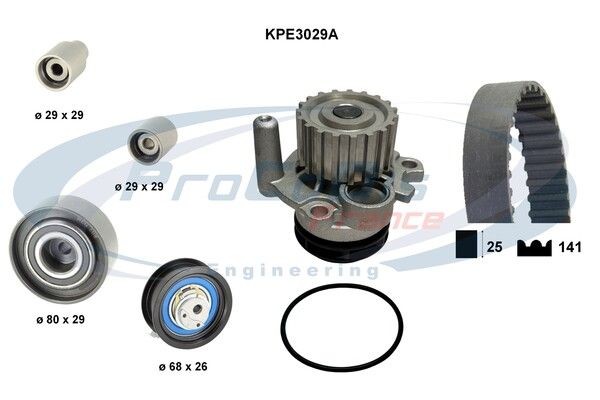 PROCODIS FRANCE KPE3029A: Distributieriem set + waterpomp Aantal tanden: 141, Breedte 2 [mm]: 25mm, Met tapeind