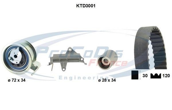 PROCODIS FRANCE KTD3001: Registerreimsett Tallant.: 120, med spenningsdemper, strammerull