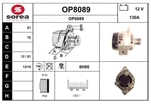 SNRA OP8089: Alternator 130A, cu regulator integrat